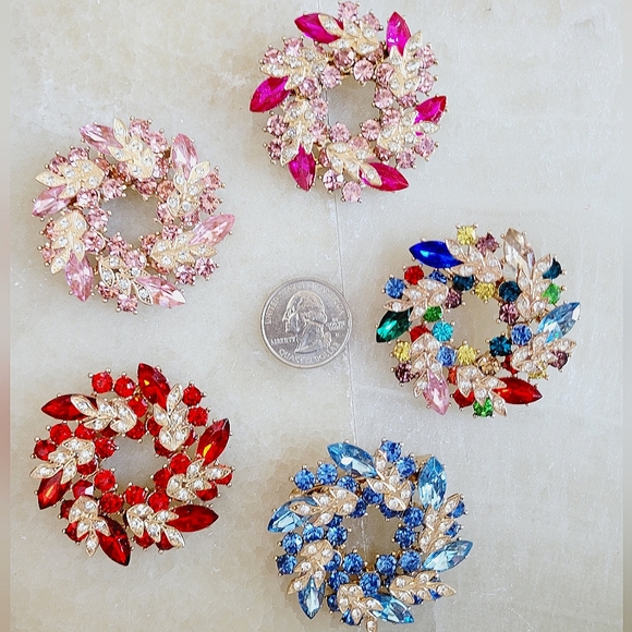 3-D Rhinestone Wreaths Set of 5 Multi Color  NWT - Picture 4 of 7